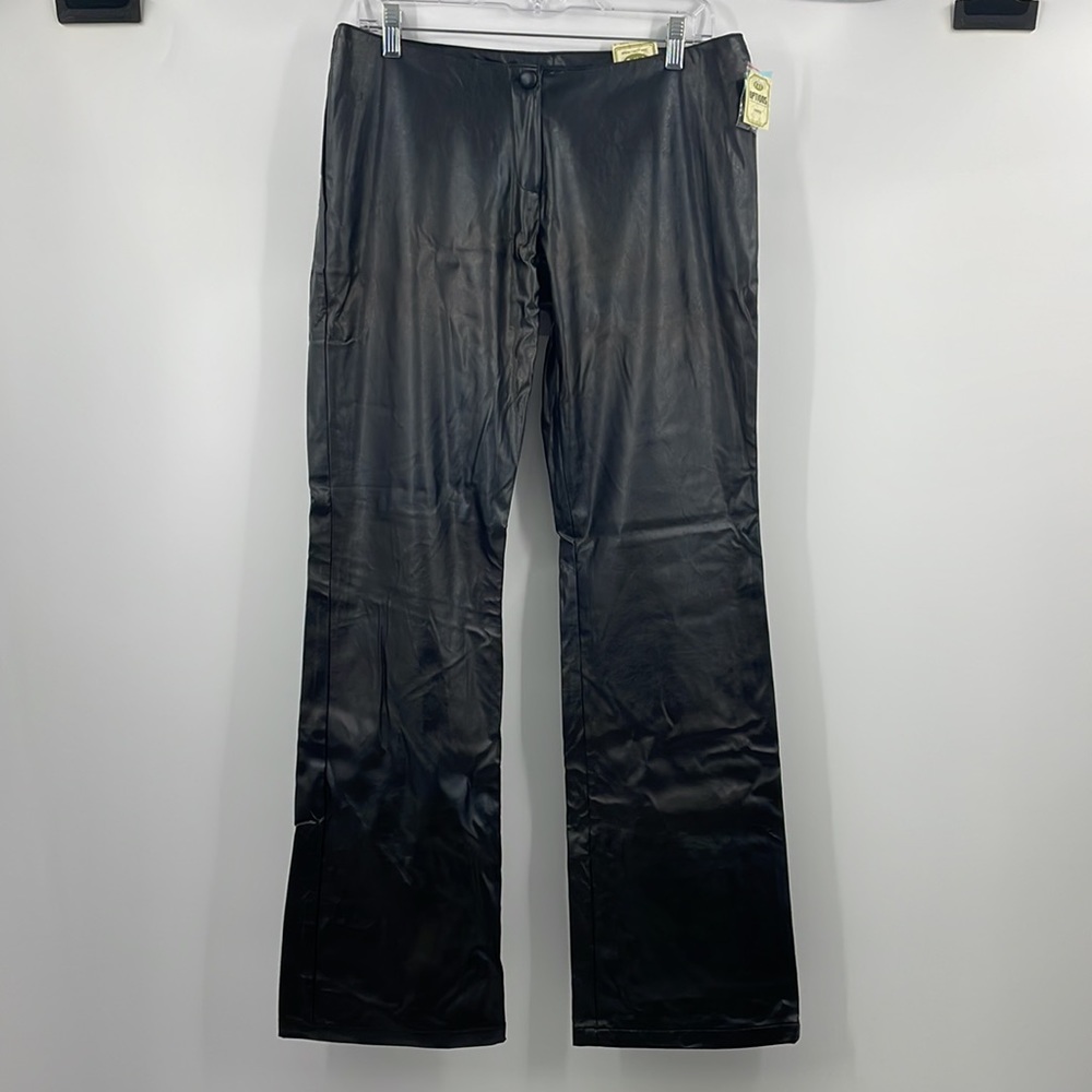 Y2K Deadstock Rue21 Black PVC Low Rise Flare Pants Size 8 Deadstock NWT